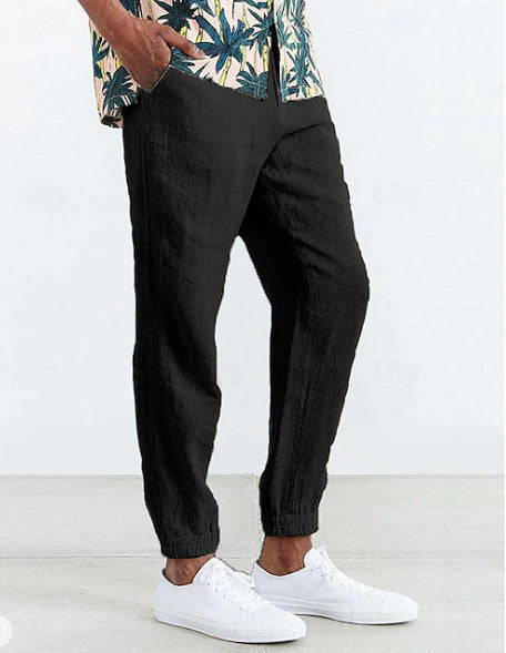 Men's Lightweight Summer Linen Pants with Elastic Waistband and Side Pockets Lisslune