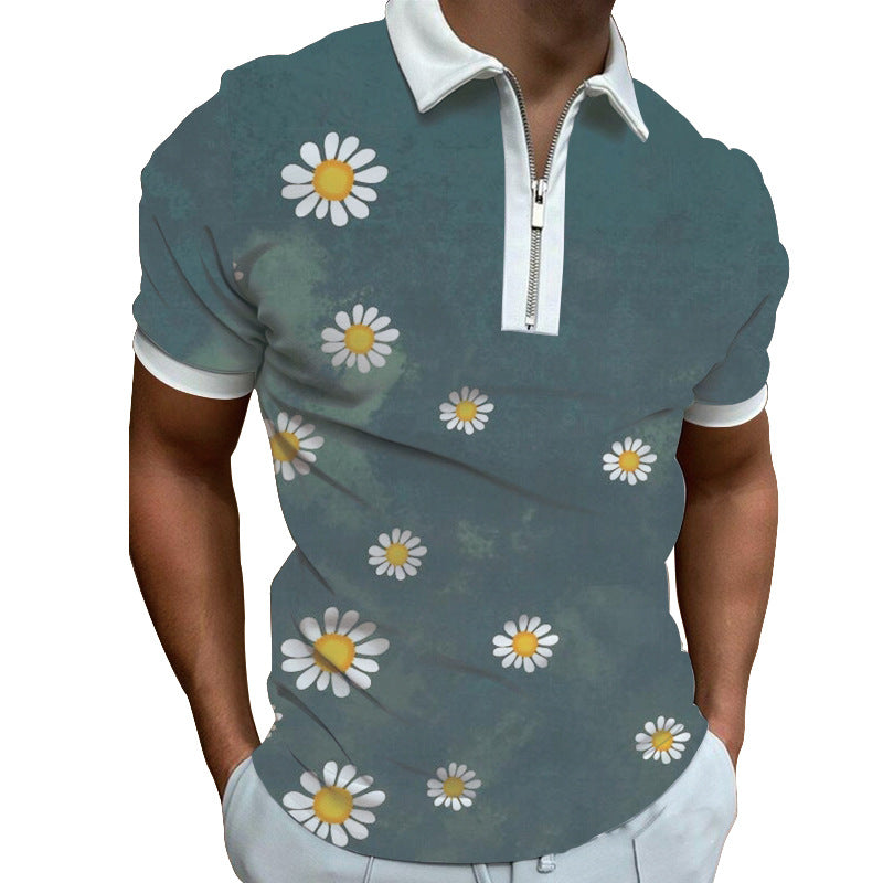 Men's polo shirt with modern graphic pattern and zipper Lisslune