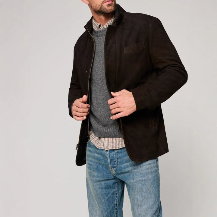 Men's suede jacket in classic cut with stand-up collar and practical pockets Lisslune
