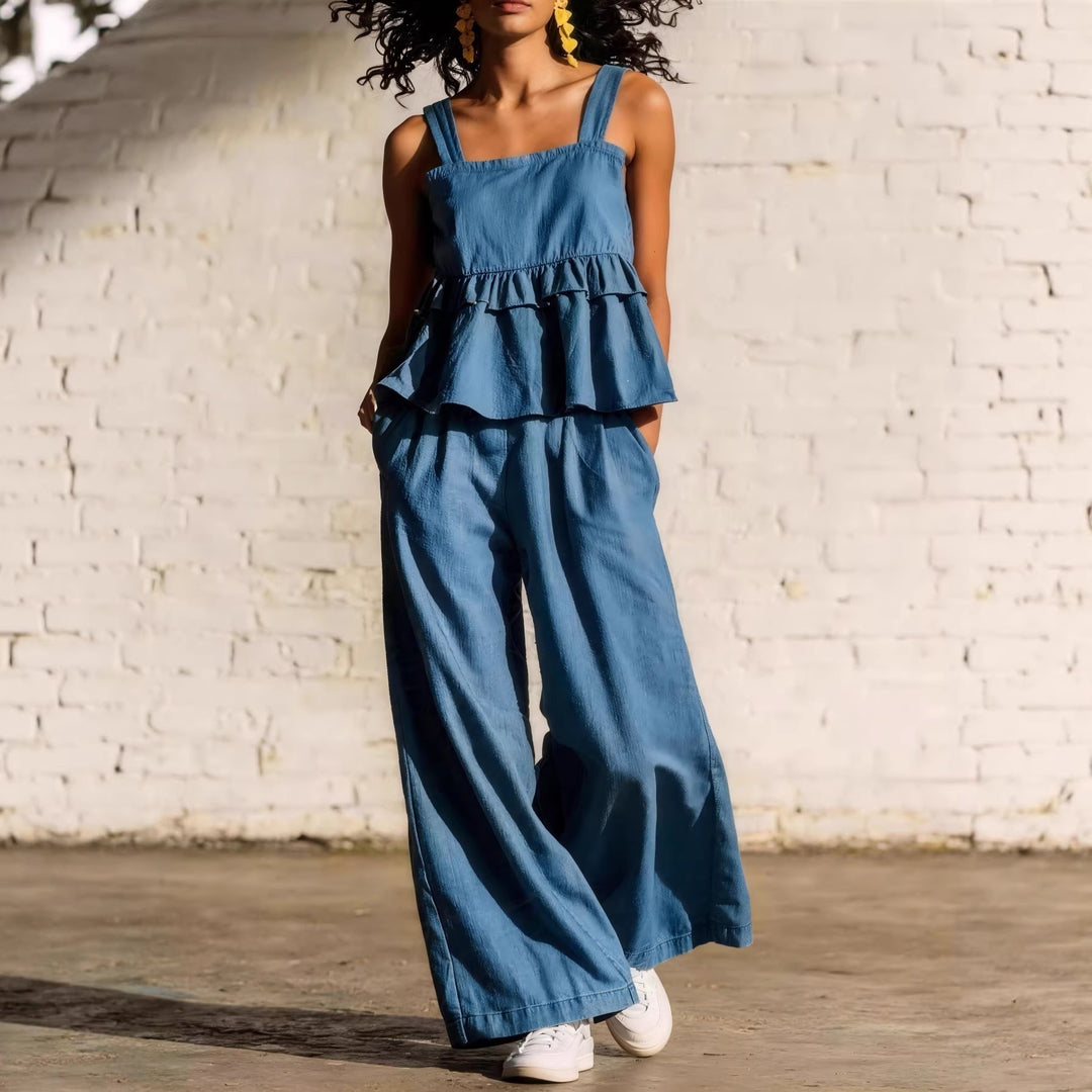 Women's Fashionable Two-Piece with Ruffle Details and Casual Cut Lisslune