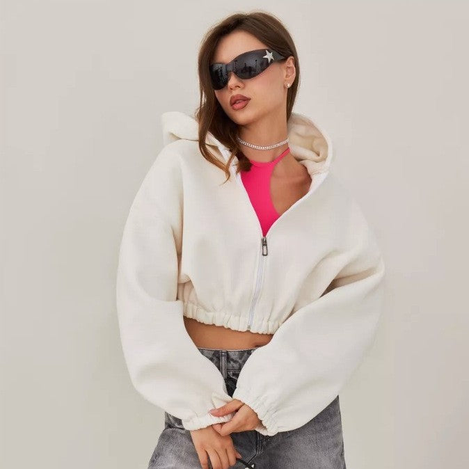 Women's cropped hoodie jacket with full zip and casual fit Lisslune