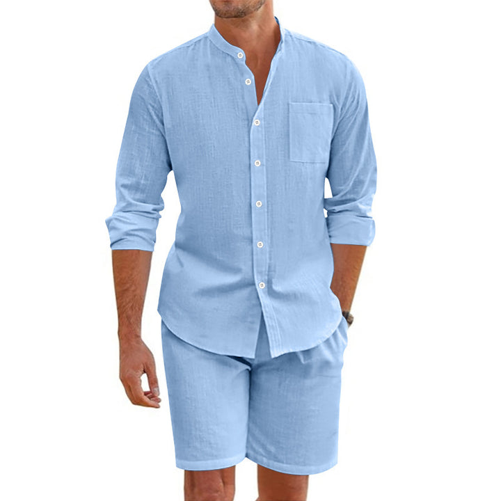 Men's casual short-sleeve shirt with turn-up sleeves and loose fit Lisslune