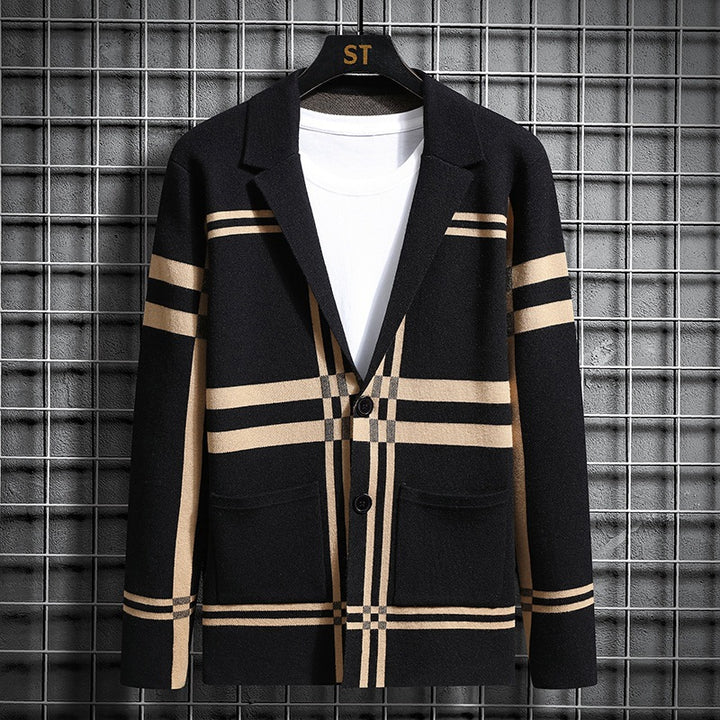 Men's stylish cardigan with unique check pattern Lisslune