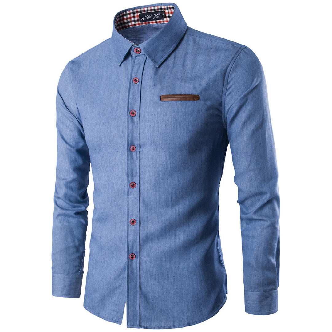Men's denim long-sleeve shirt with contrasting buttons and chest pocket Lisslune