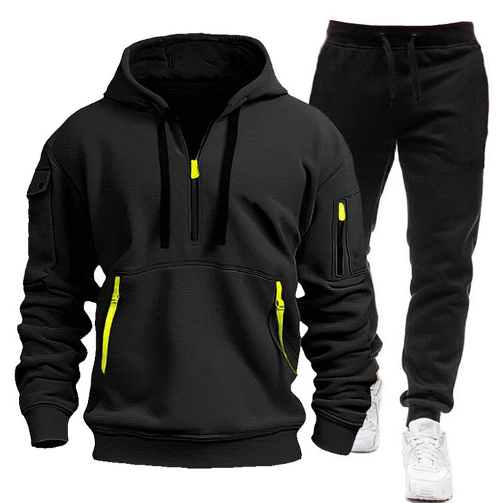 Men's Sporty Hooded Set with Innovative Zippers and Practical Pockets Lisslune