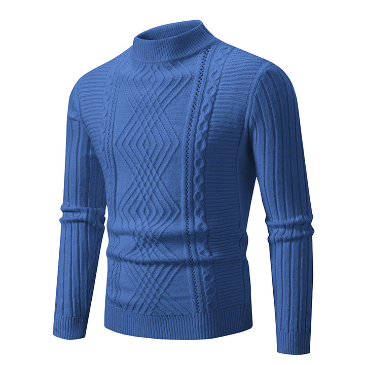 Men's turtleneck sweater made of high-quality cotton with structured cable pattern Lisslune