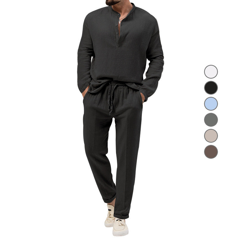 Men's leisure set made of breathable material with button placket and elastic waistband Lisslune