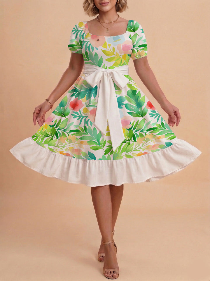 Women's floral dress with adjustable belt and voluminous sleeves Lisslune