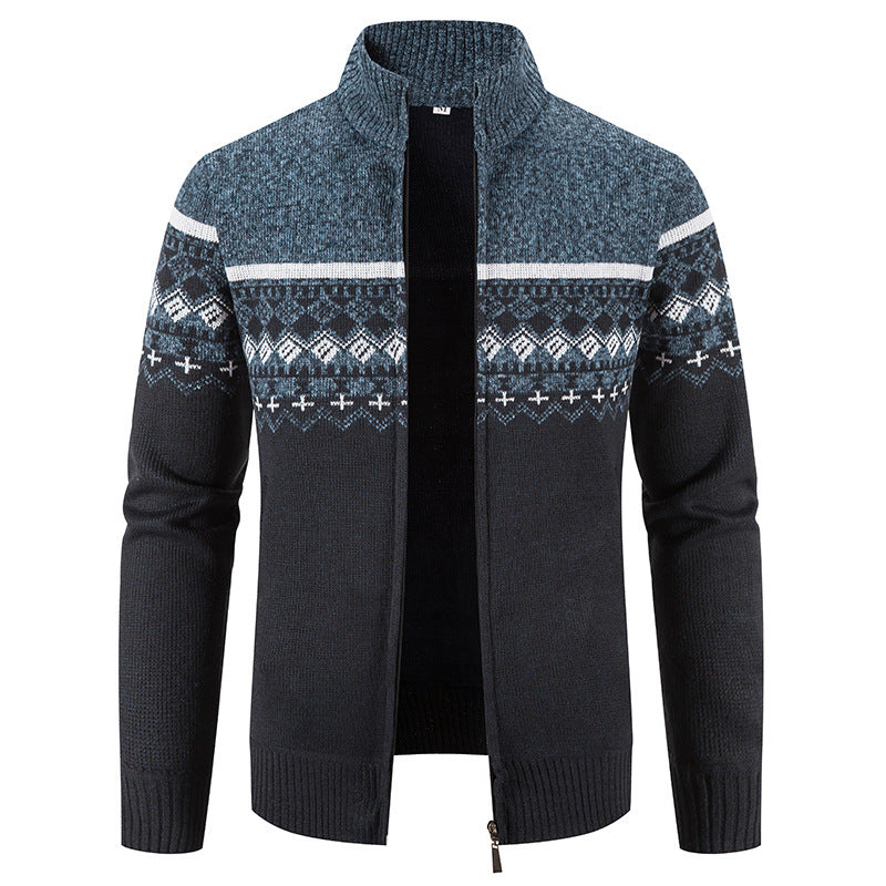 Men's cardigan with modern Norwegian pattern and stand-up collar Lisslune