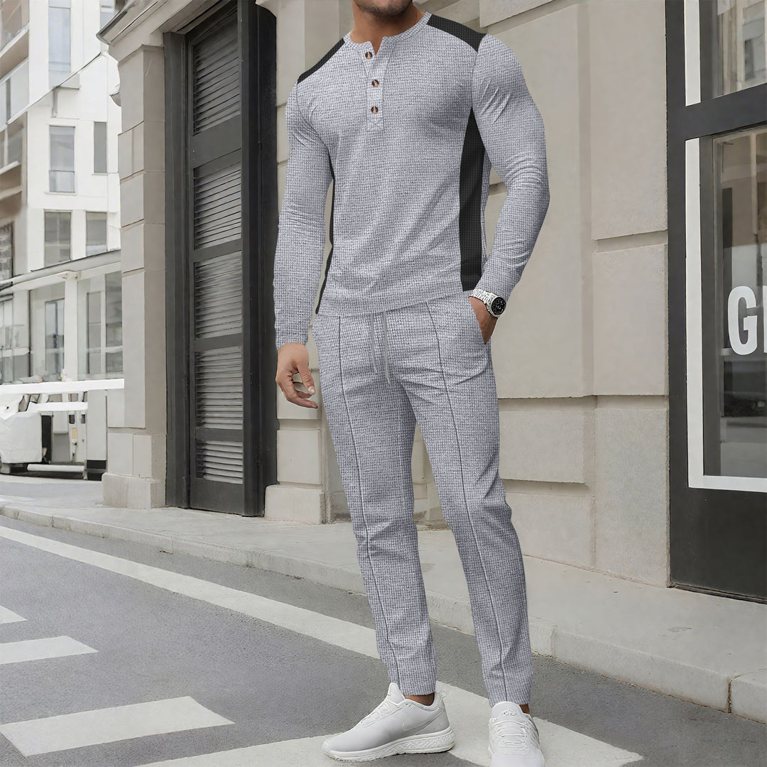 Men's leisure suit with elegant henley top and comfortable jogger pants Lisslune