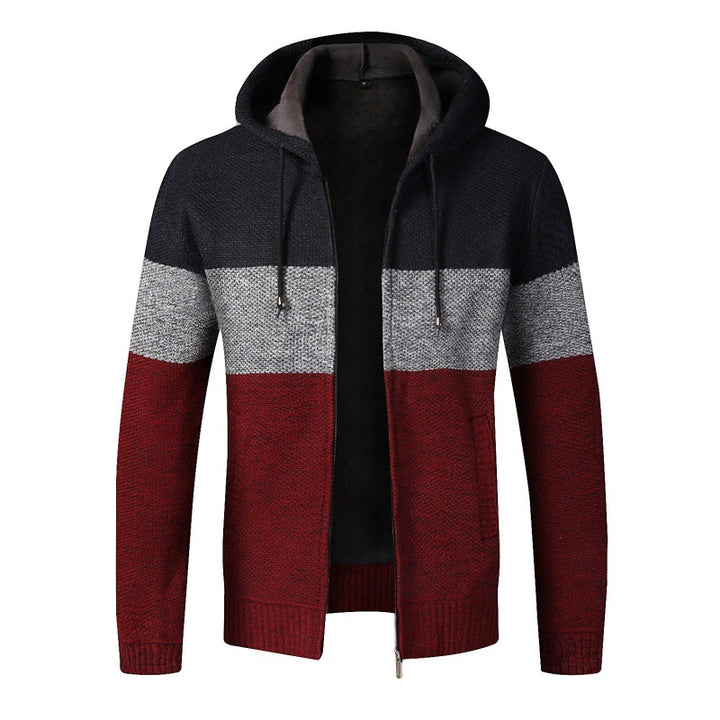 Men's Stylish Cardigan with Hood and Color Block Design Lisslune