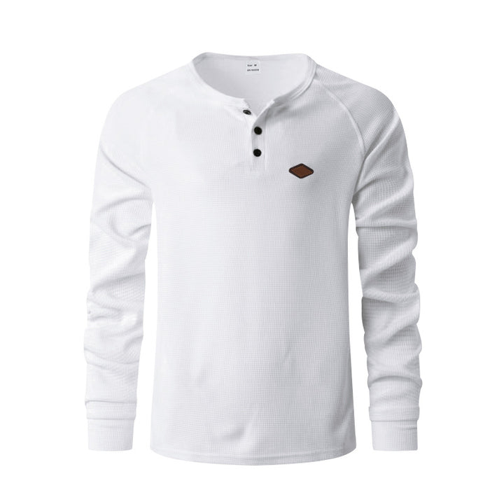 Men's long sleeve tee with button placket and textured fabric Lisslune