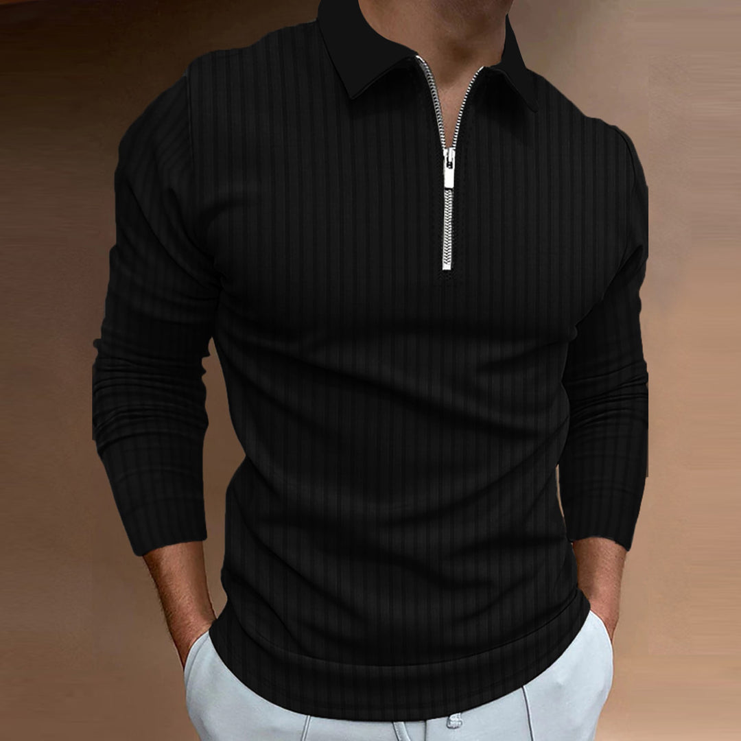 Men's long sleeve polo shirt with zipper and elegant stitching Lisslune
