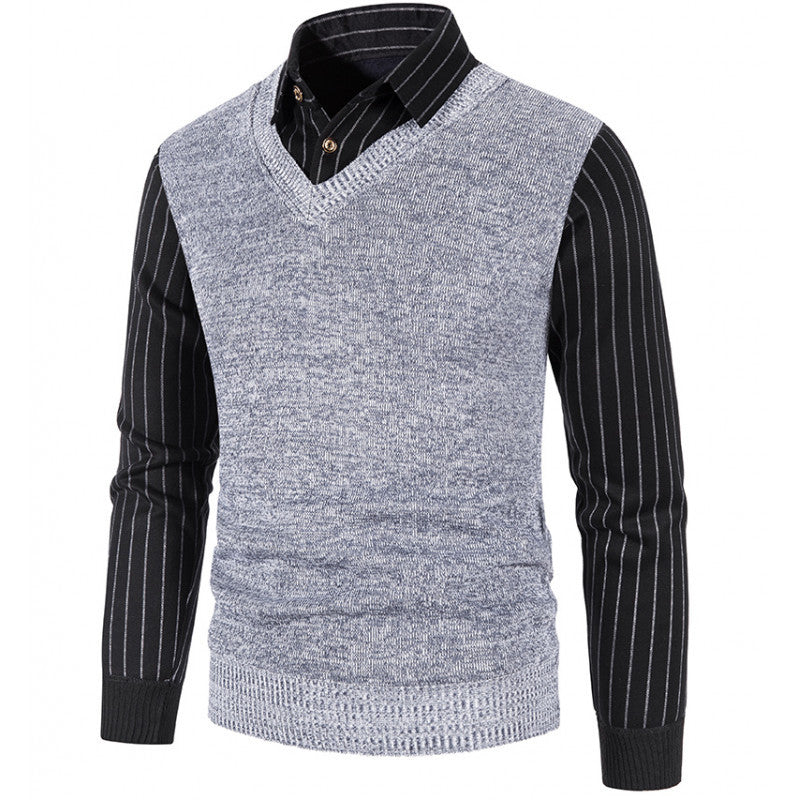 Men's knit pullover with V-neck and contrasting sleeves Lisslune