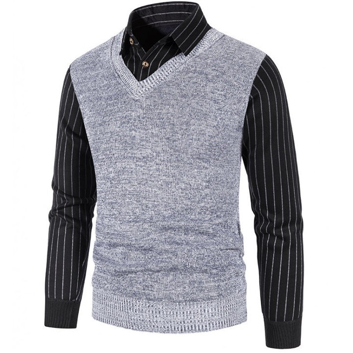 Men's knit pullover with V-neck and contrasting sleeves Lisslune