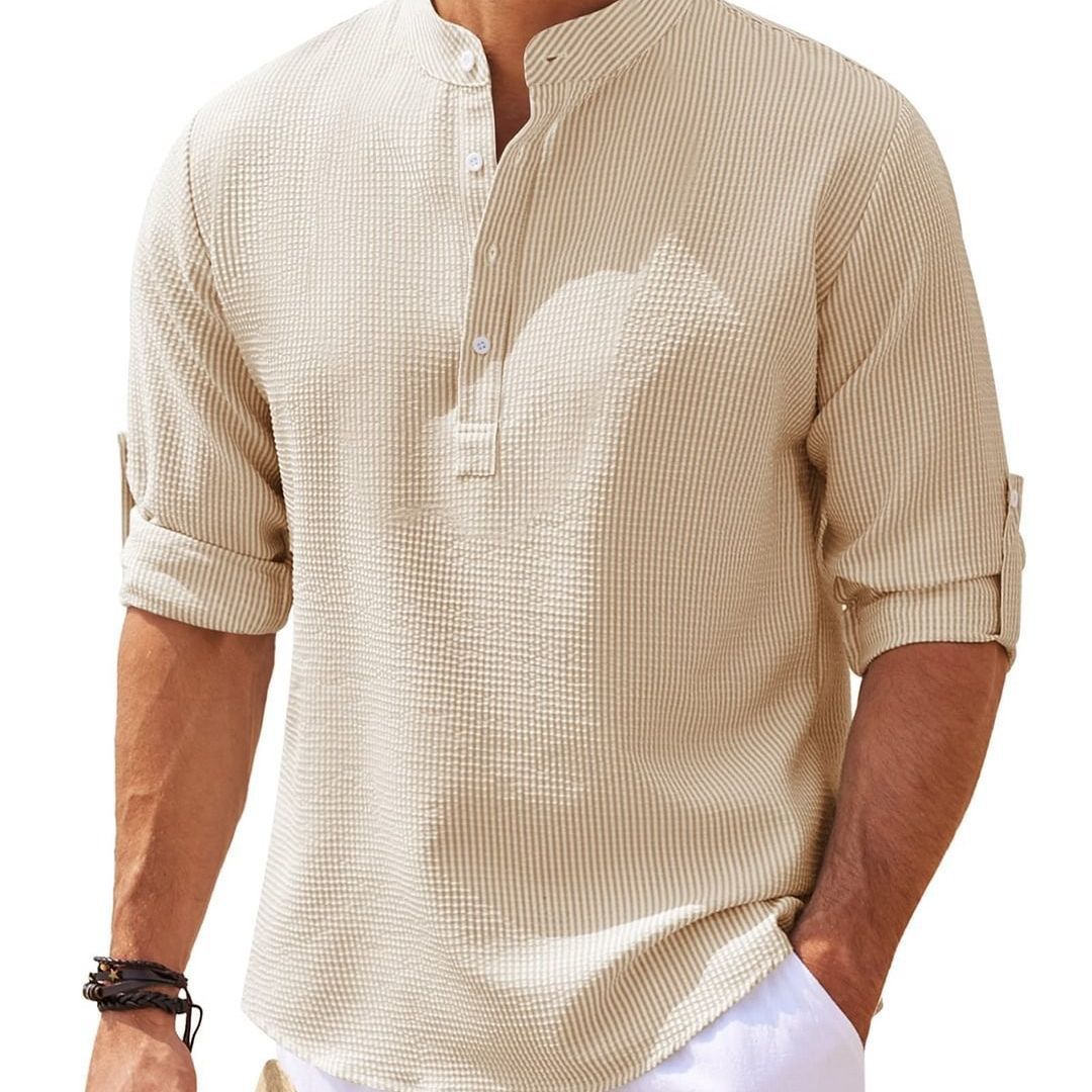Men's long sleeve shirt with textured surface and modern stand-up collar Lisslune
