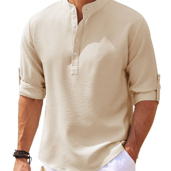Men's long sleeve shirt with textured surface and modern stand-up collar Lisslune