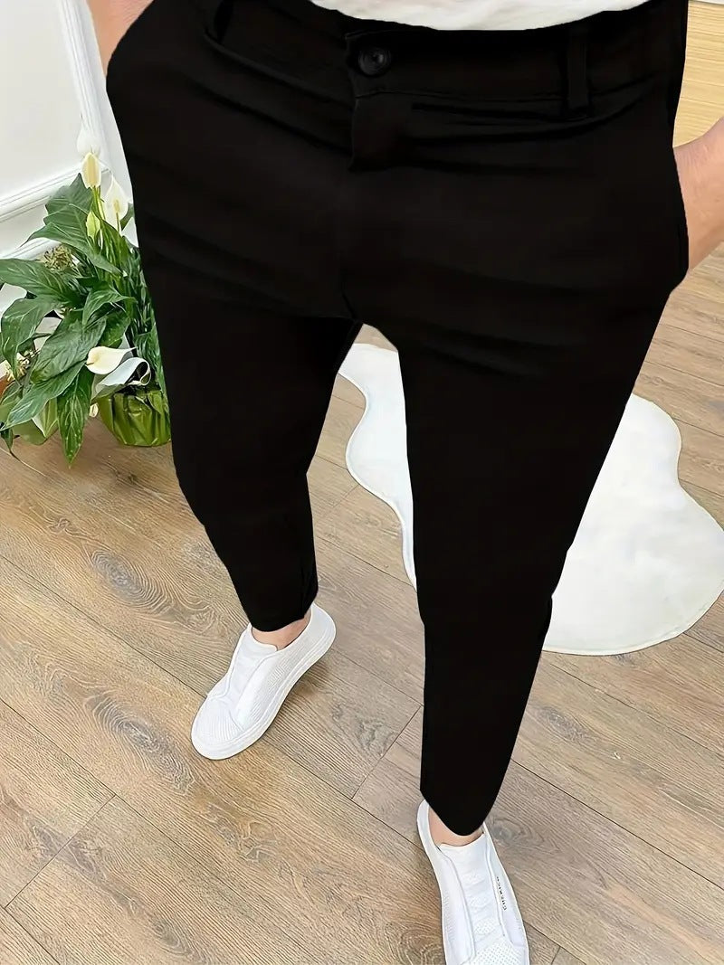 Men's Fashion Slim-Fit Pants with Elastic Waistband and Practical Pockets Lisslune