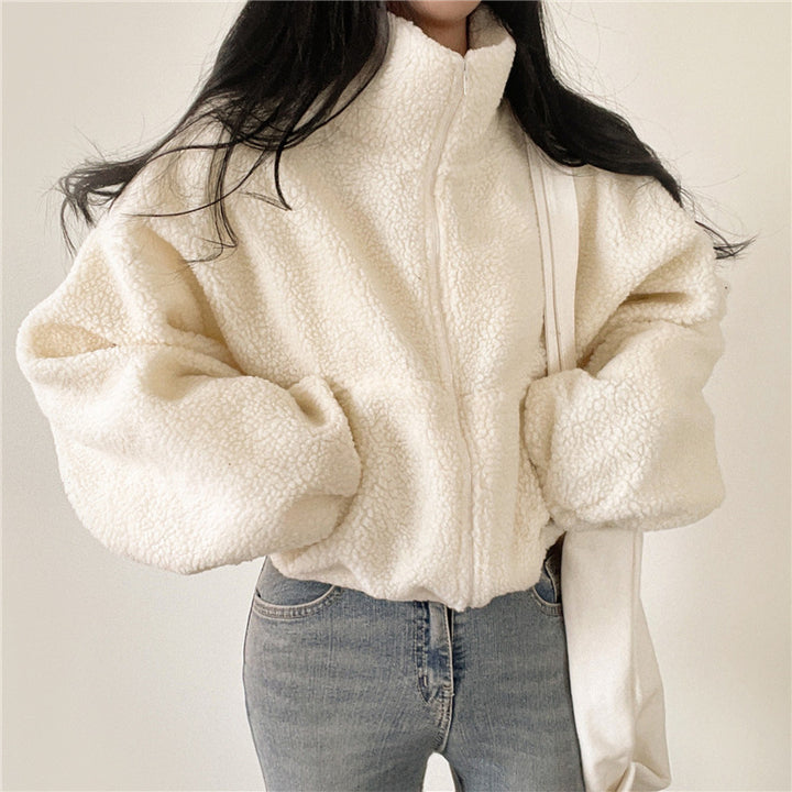 Women's cozy fleece jacket with high collar and zipper Lisslune