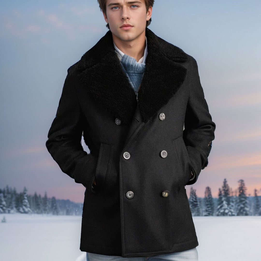 Men's elegant wool coat with high closed fur collar Lisslune