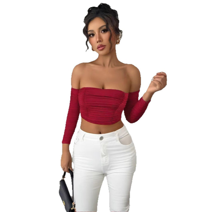 Damen Top mit schulterfreiem Design und raffinierter Raffung Lisslune