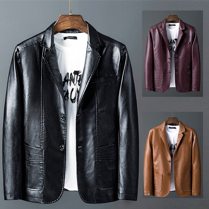 Men's fashionable synthetic leather jacket with practical cut and stylish details Lisslune