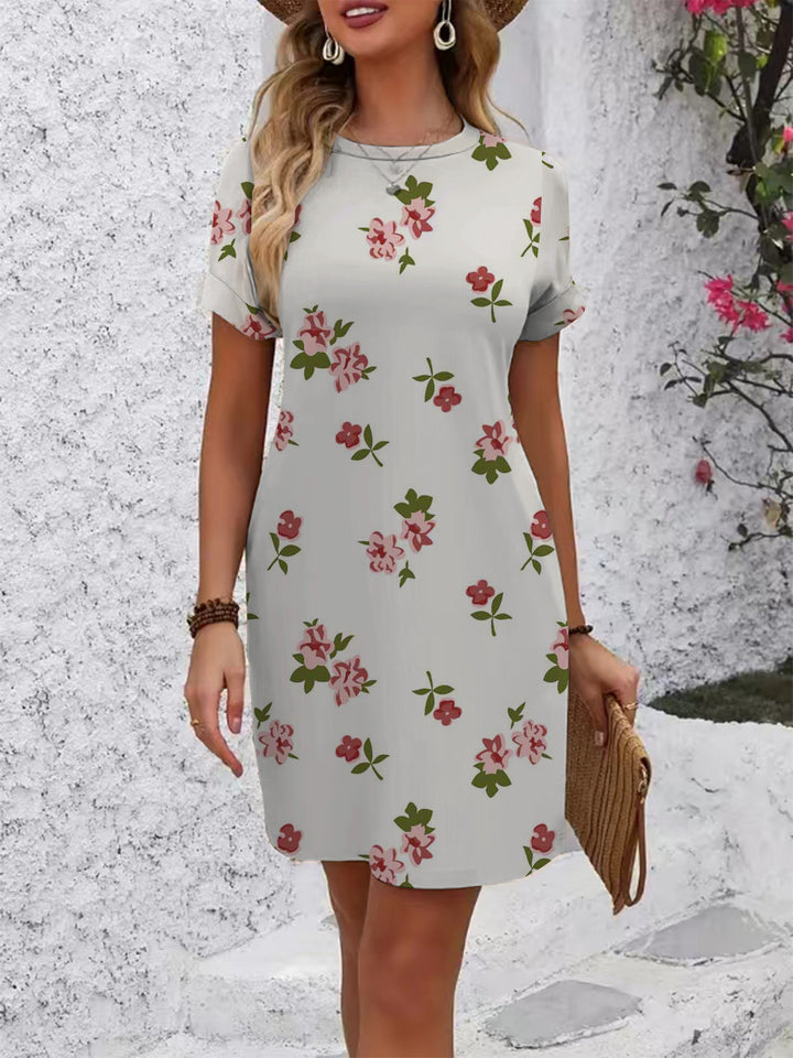 Women's casual short-sleeve dress with modern houndstooth pattern and comfortable fit Lisslune