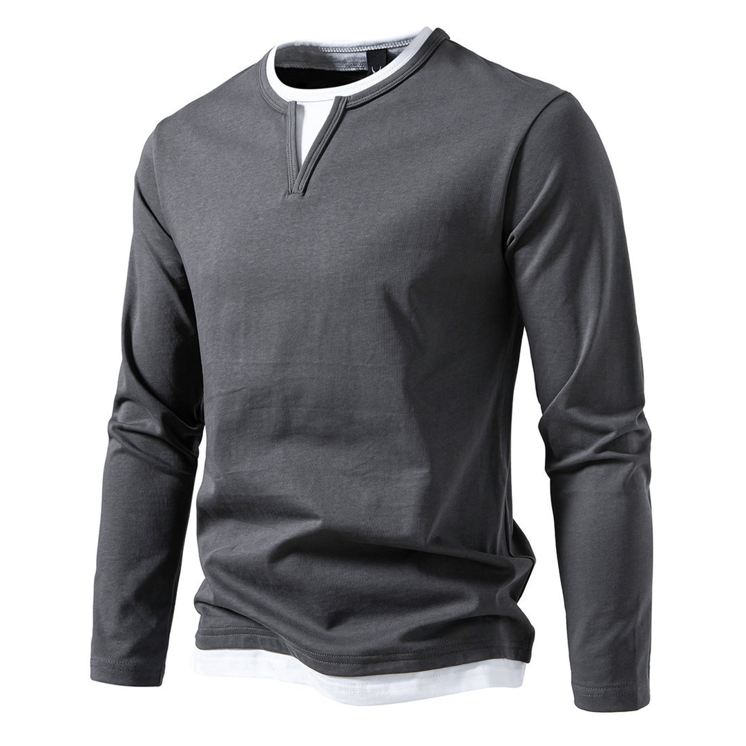 Men's long sleeve shirt with modern V-neck and cool layering details Lisslune