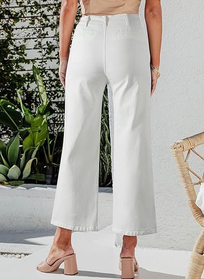 Women's High-Waist Jeans with Button Detail and Wide Leg Lisslune