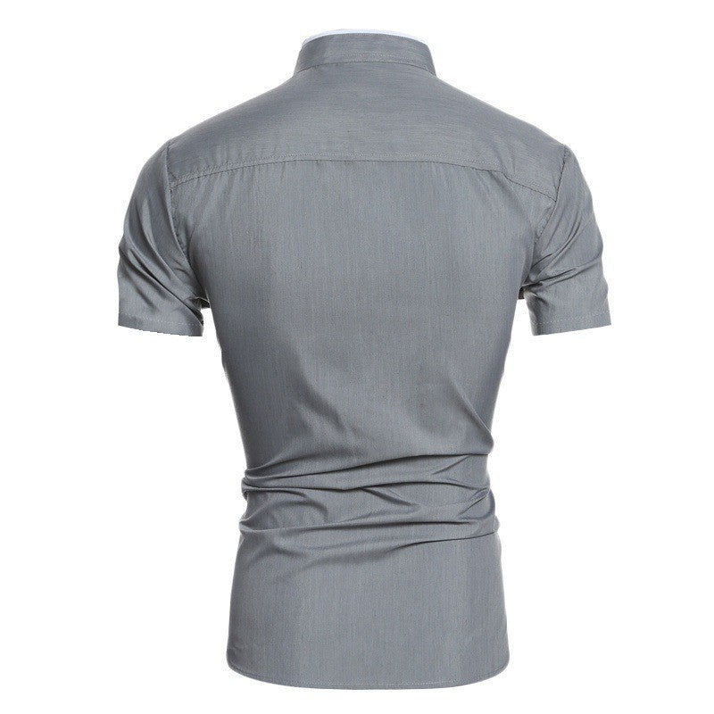 Men's short-sleeve shirt with modern stand-up collar and stylish contrast details Lisslune