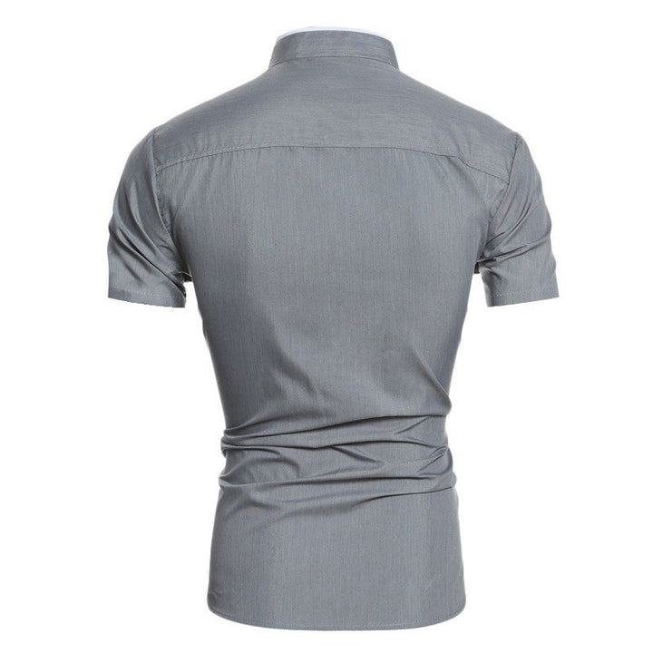 Men's short-sleeve shirt with modern stand-up collar and stylish contrast details Lisslune