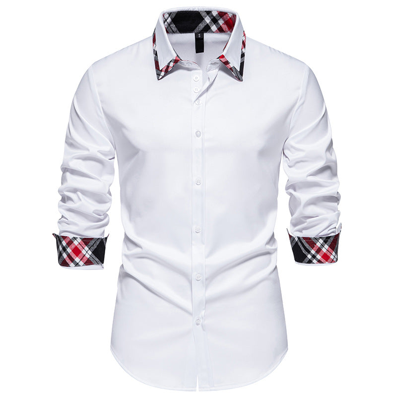 Men's elegant long sleeve shirt with contrasting check details Lisslune