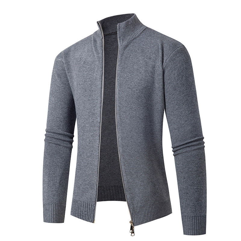 Men's fashionable knitted jacket with high collar and zipper Lisslune