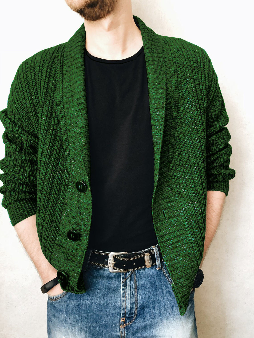 Men's cardigan with large collar and decorative buttons Lisslune