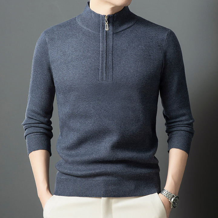 Men's Stand-Up Collar Pullover with Zipper and Ribbed Structure Lisslune