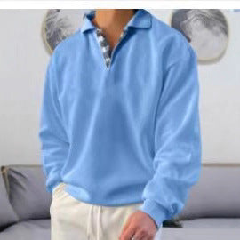Men's Long Sleeve Polo Shirt with Elegant V-Neck and Stylish Contrast Details Lisslune