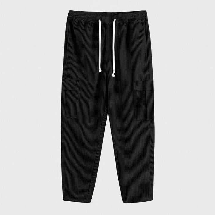 Men's cargo pants in a casual striped look with elastic waistband and practical side pockets Lisslune