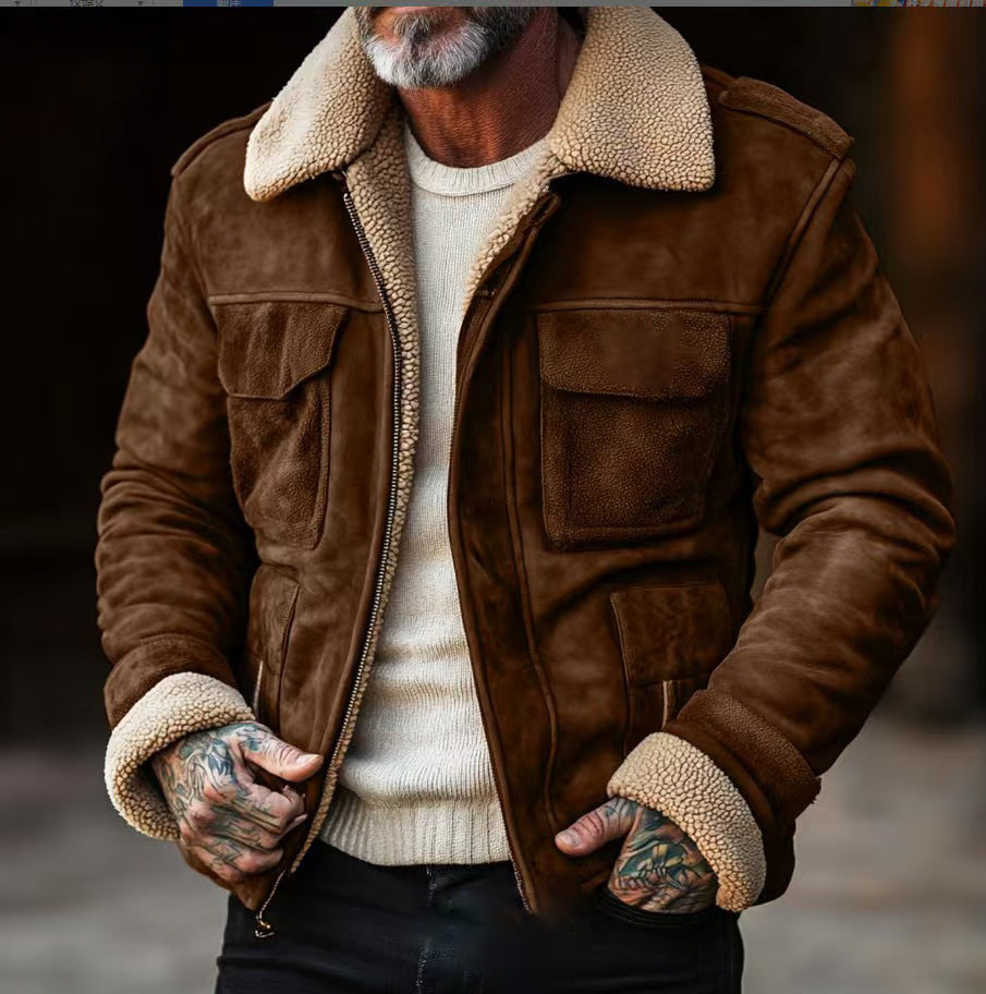 Men's leather jacket with warm Sherpa lining and practical pockets Lisslune