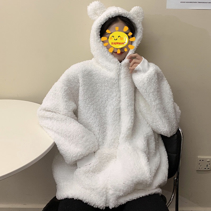 Women's cozy fleece jacket with ears and practical side pockets Lisslune