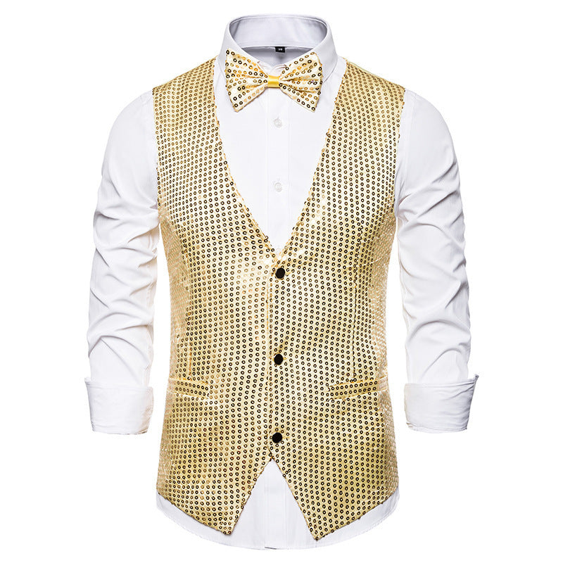 Men's shimmering sequin waistcoat with matching bow tie Lisslune