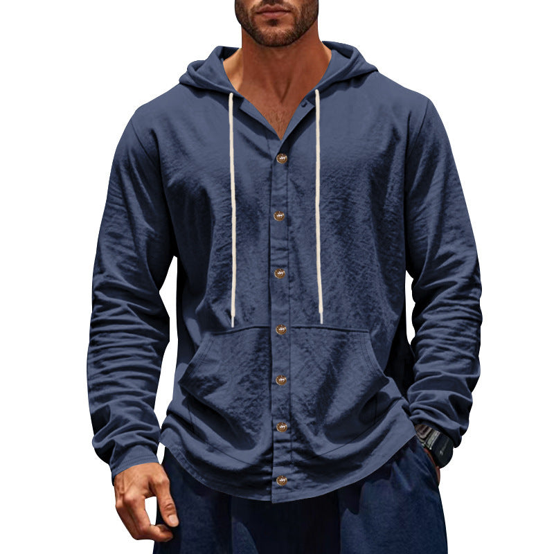 Men's hoodie shirt with button placket and practical pockets Lisslune