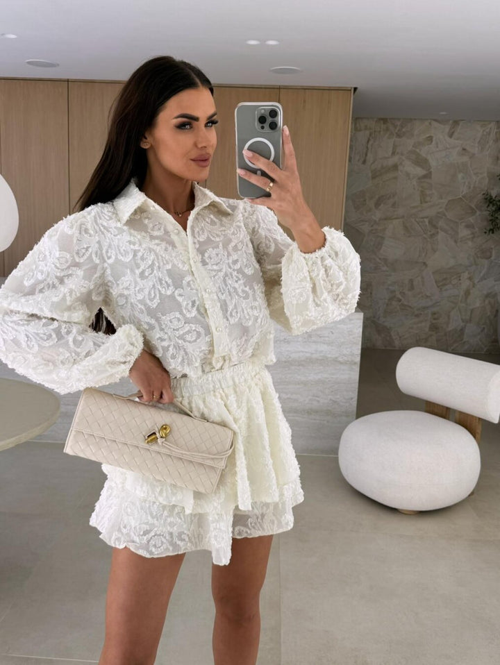Women's blouse dress with floral lace and flared skirt Lune London