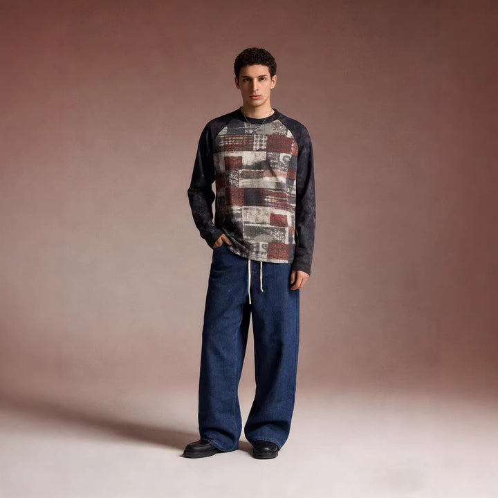 Herren lässiges Sweatshirt mit grafischem Print und Raglanärmeln Lisslune
