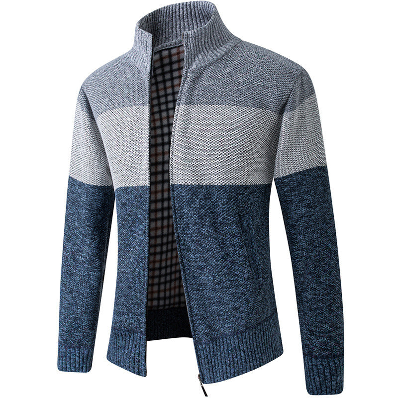 Men's Fashion Knit Jacket with High Collar and Striped Design Lisslune