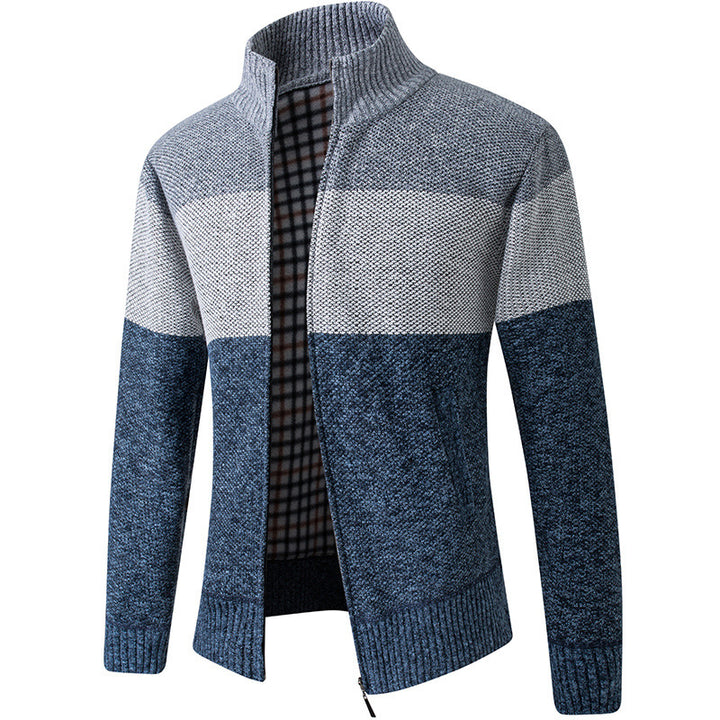 Men's Fashion Knit Jacket with High Collar and Striped Design Lisslune