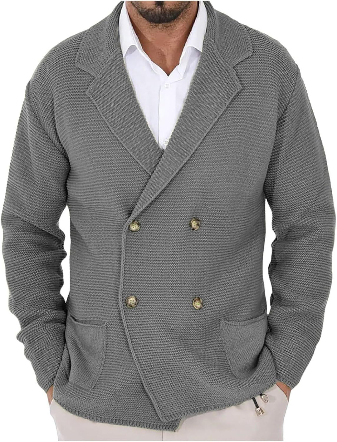 Men's cardigan with fashionable shawl collar and decorative buttons Lisslune