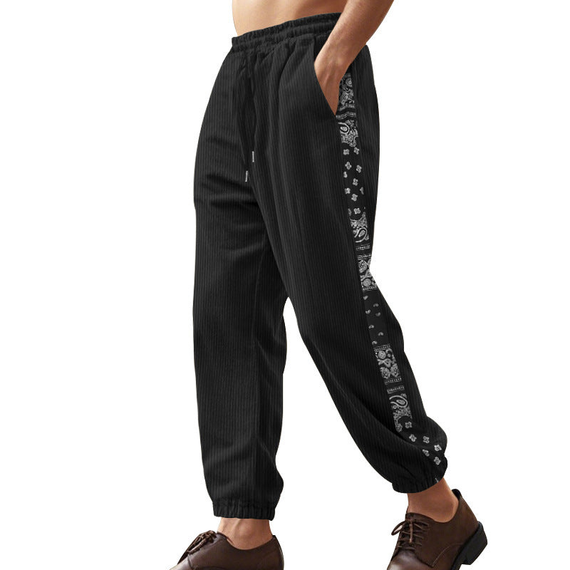 Men's relaxed leisure pants with elastic waistband and side pattern details Lisslune