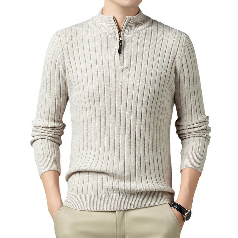 Men's Stand-Up Collar Sweater with Fine Ribbed Structure Lisslune