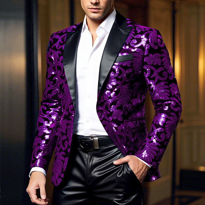 Men's elegant velvet blazer with floral sequin patterns Lisslune