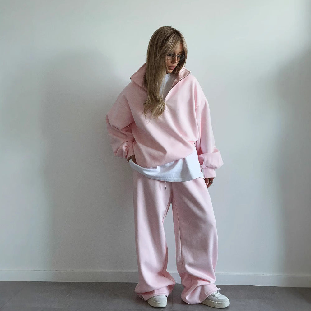Women's sporty hooded pullover with half zipper Lisslune